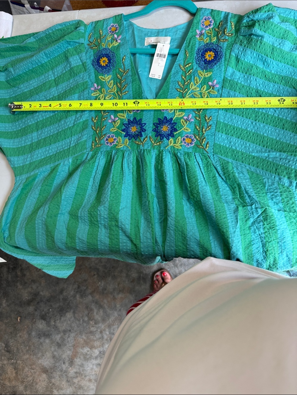 Anthropologie Teal and Green Embroidered V-Neck Tunic - Picture 8 of 11